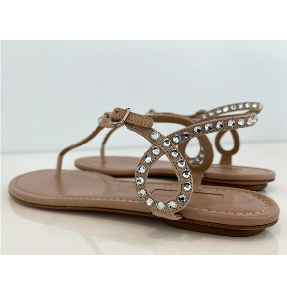 AQUAZZURA ALMOST BARE BEIGE CRYSTAL SANDALS SIZE IT 37.5 / US 7.5 NEW IN BOX! - Picture 10 of 16